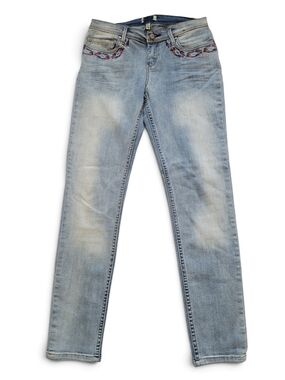 Roxy Y2K Tribal Embroiderd Low Rise Skinny Jeans Boho Blue 28